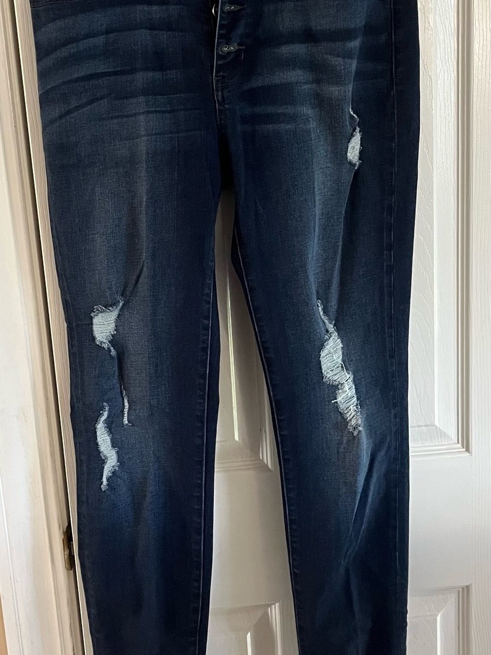 Dark Indigo Skinny Jeans with Distressed Details